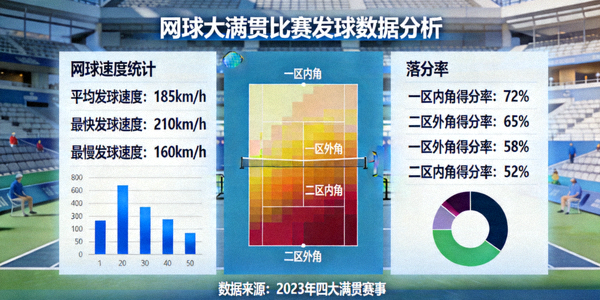 网球大满贯比赛发球速度、落点分布与得分率统计面板