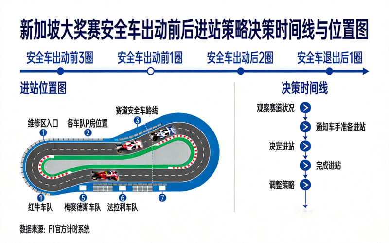 新加坡大奖赛安全车出动前后各车队进站策略决策时间线与位置图